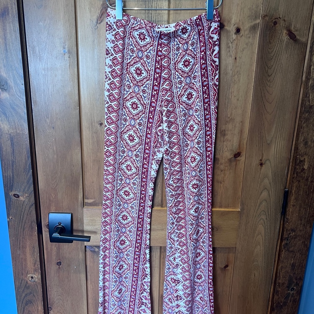 Billabong Red and Cream Patterned Boho Flared leg Pants